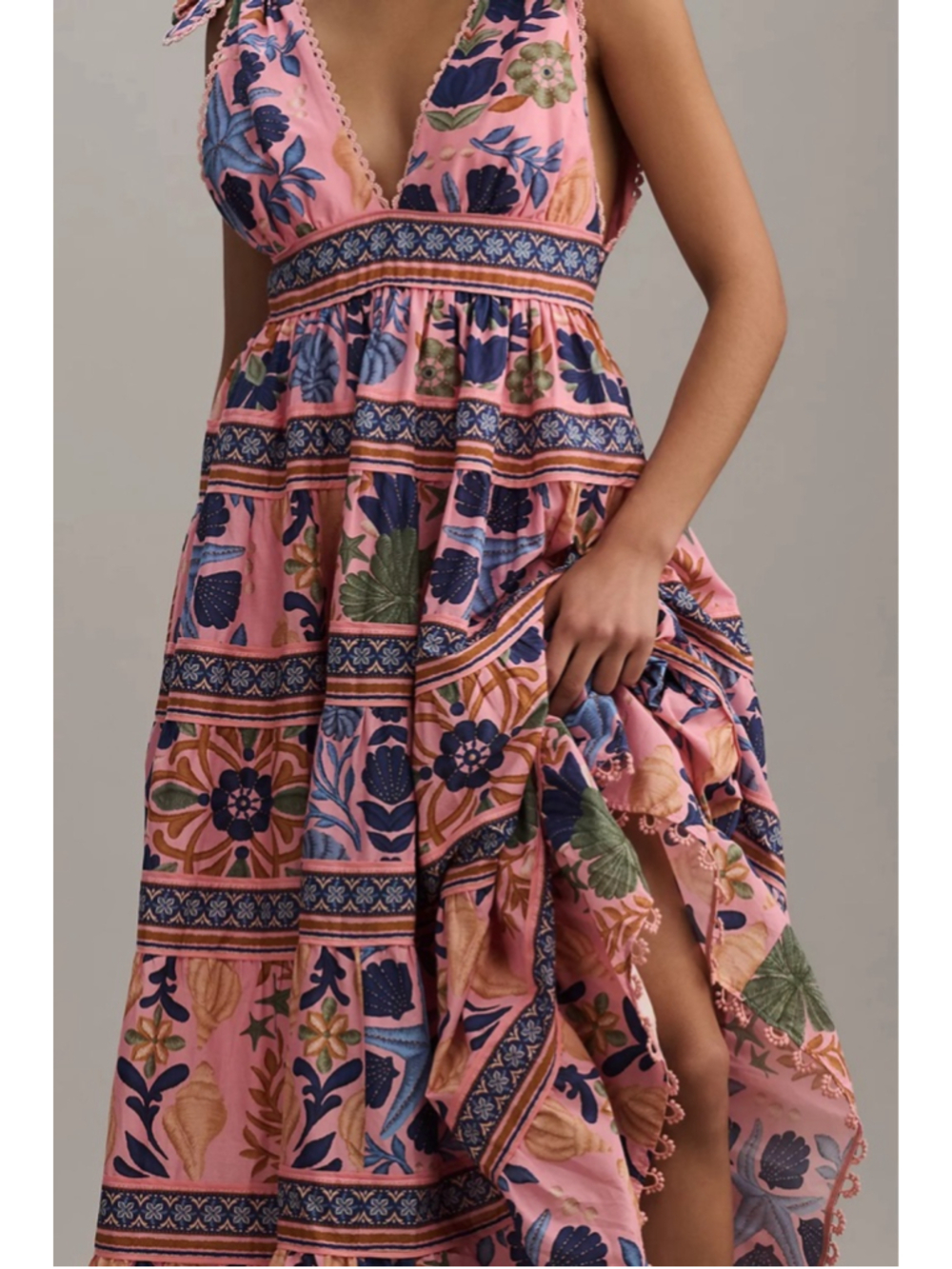 Farm Rio Seashell Tapestry Sleeveless Midi Dress sz L - Picture 2 of 9